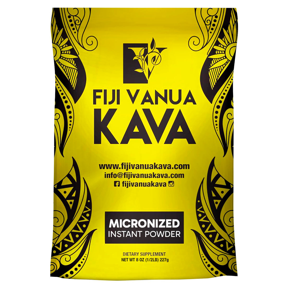 Fiji Vanua Kava polvo micronizado en envase, preparado para mezclar rápidamente.