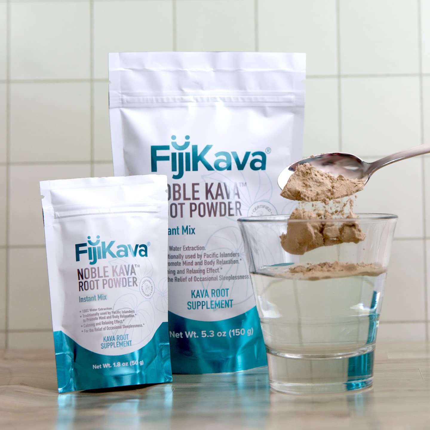 FijiKava textura de polvo fino, ideal para una mezcla suave.