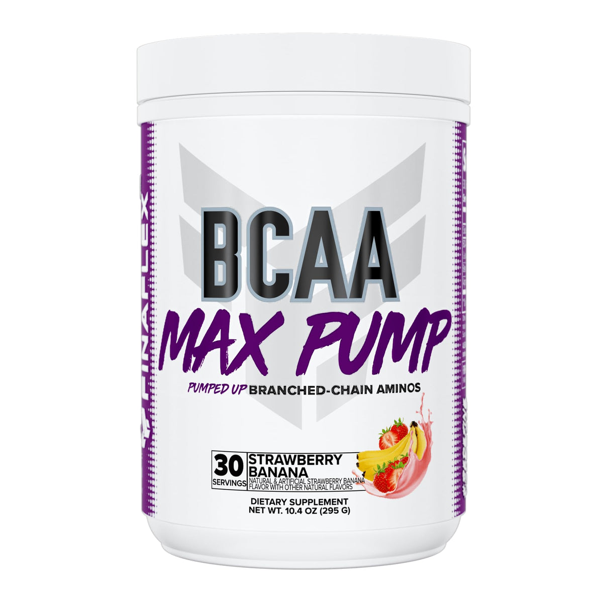 FINAFLEX BCAA MAX PUMP en bote 10,4 oz, sabor fresa banana, energía de entrenamiento.
