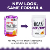FINAFLEX BCAA MAX PUMP, etiqueta frontal, ingredientes clave para resistencia.