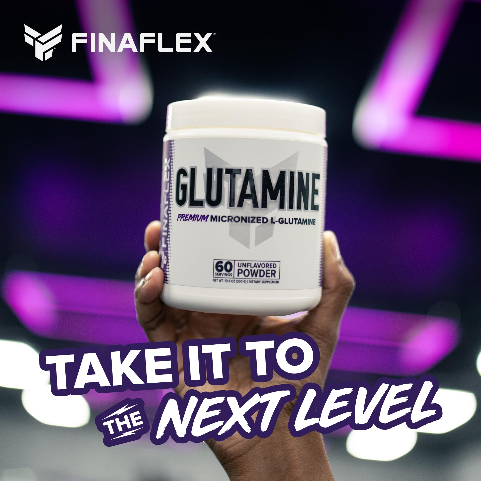 FINAFLEX glutamina pura, uso post-entrenamiento, práctico para porciones diarias.