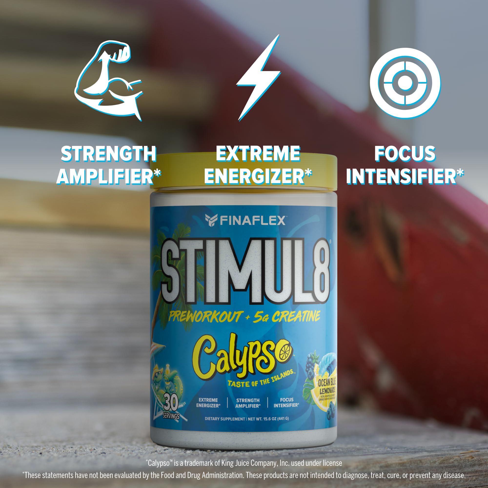 FINAFLEX STIMUL8 CALYPSO, primer plano de la etiqueta, concentración durante el entrenamiento.