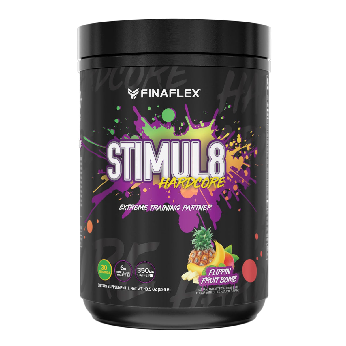 FINAFLEX STIMUL8 HARDCORE envase: potencia para entrenos intensos.