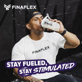 FINAFLEX STIMUL8 HARDCORE vaso con mezcla: entrenamiento más eficiente.