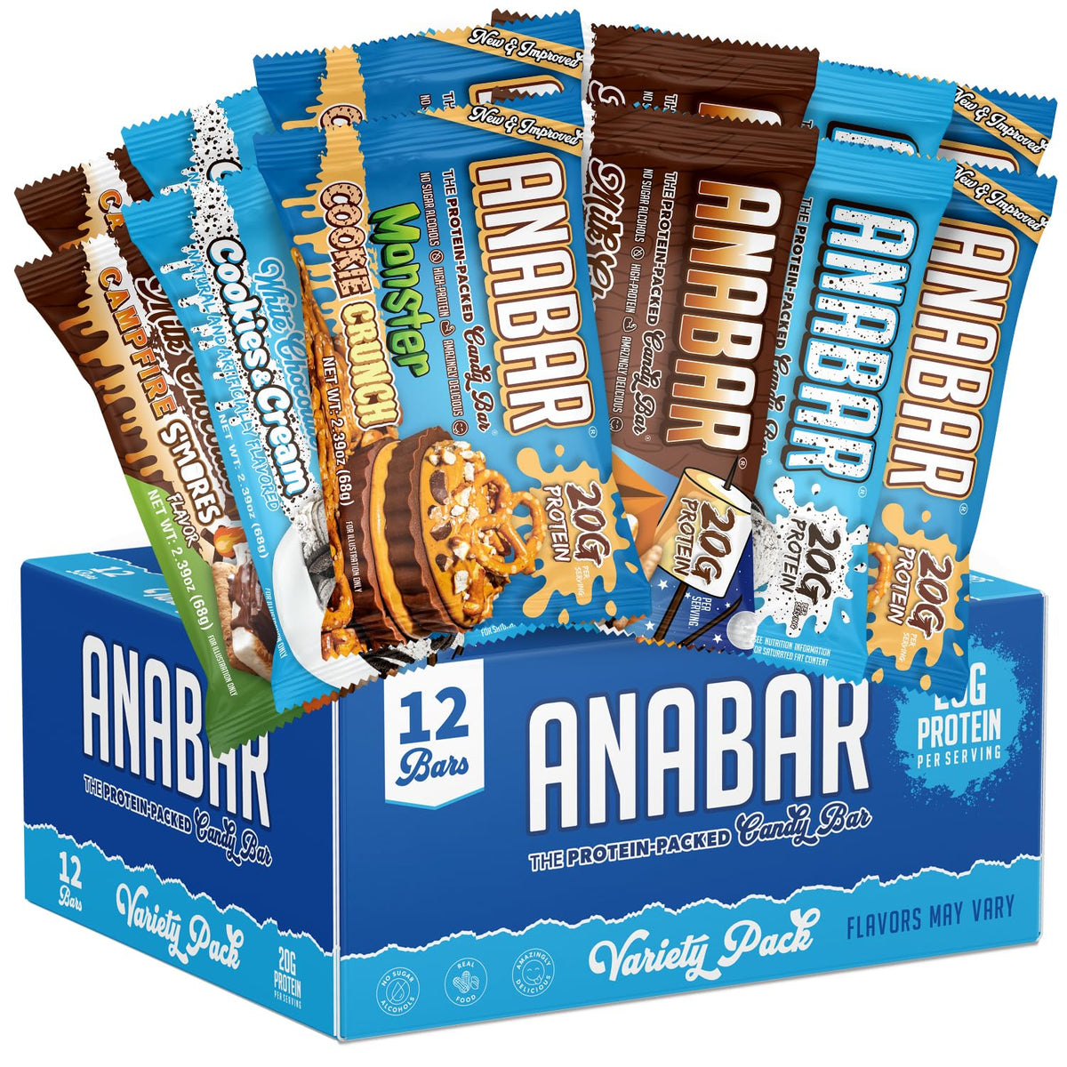 Anabar Monster Cookie Crunch barra cubierta de chocolate, ideal para snack proteico