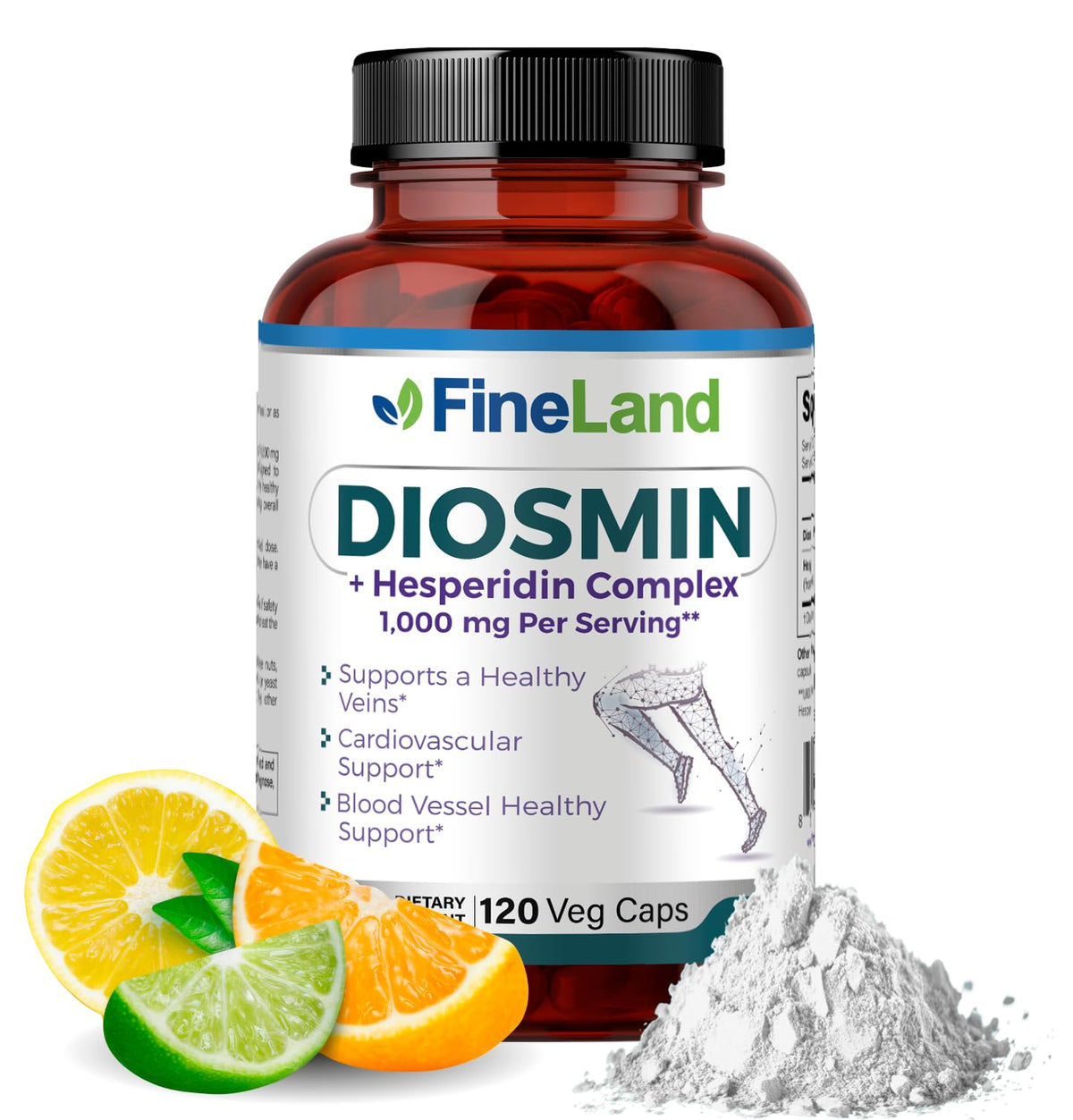 FineLand Diosmín Hesperidina: botella destacada para apoyo a la circulación saludable.