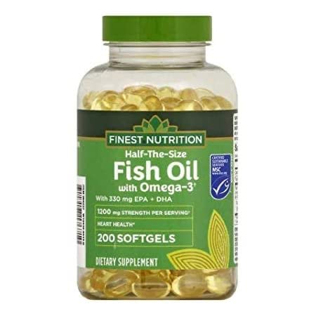 Finest Nutrition Aceite de Pescado, botella de 1200 mg, apoyo diario de omega-3.
