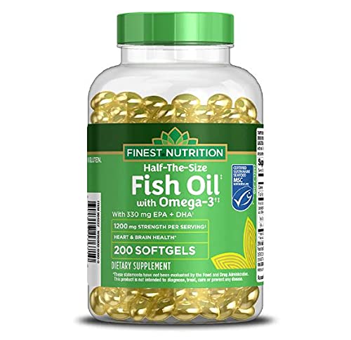 Finest Nutrition cápsulas de pescado en botella, tamaño medio, fácil dosis diaria.