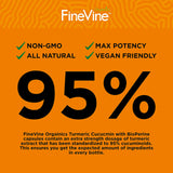 Cápsulas vegetarianas de FineVine Organics Turmeric Curcumin sin gluten.
