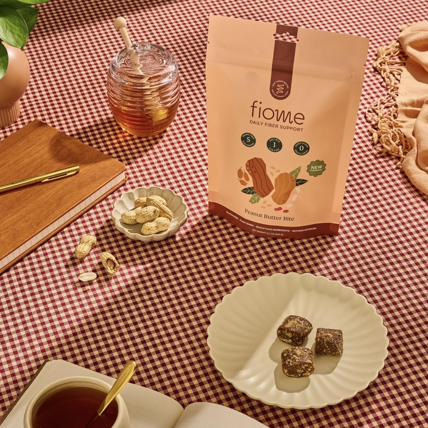 Fiome Bocados sabor mantequilla de maní, merienda sabrosa y saludable.