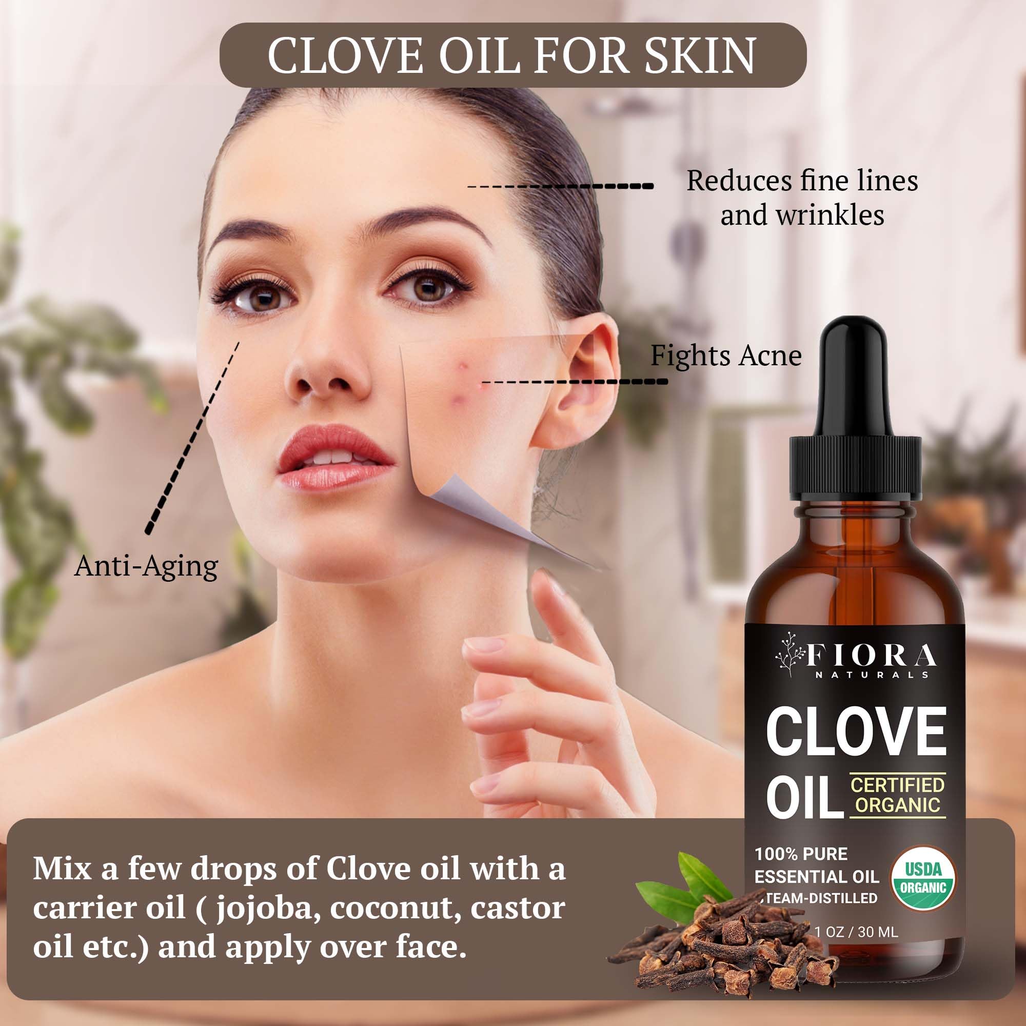 Fiora Naturals Aceite de Clavo - difusor; aroma reconfortante para ambientes