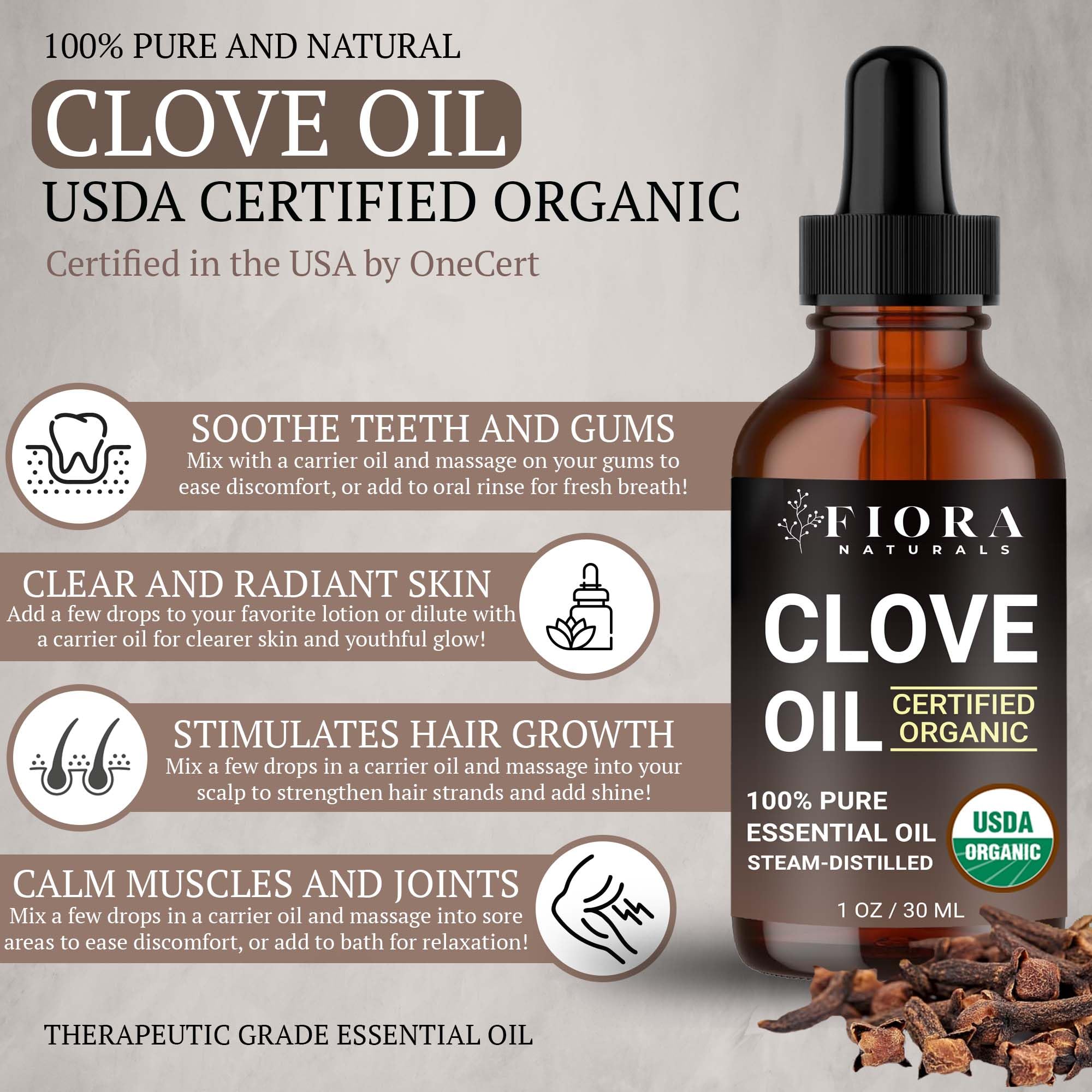 Fiora Naturals Aceite de Clavo - gotero; ideal para difusor y mezclas caseras