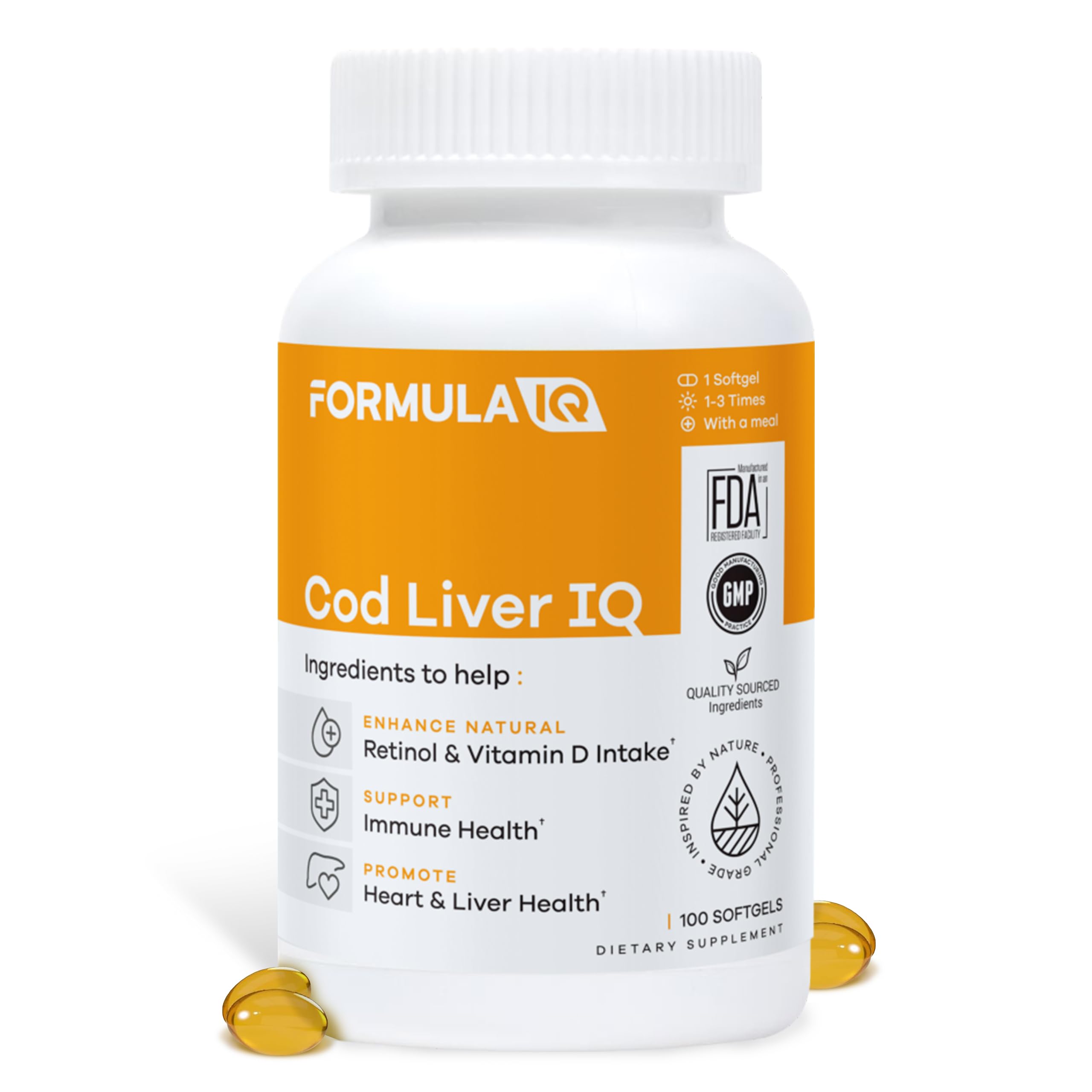 Cápsulas de gel suave FIQ Formula IQ para aceite de hígado de bacalao, fácil de ingerir