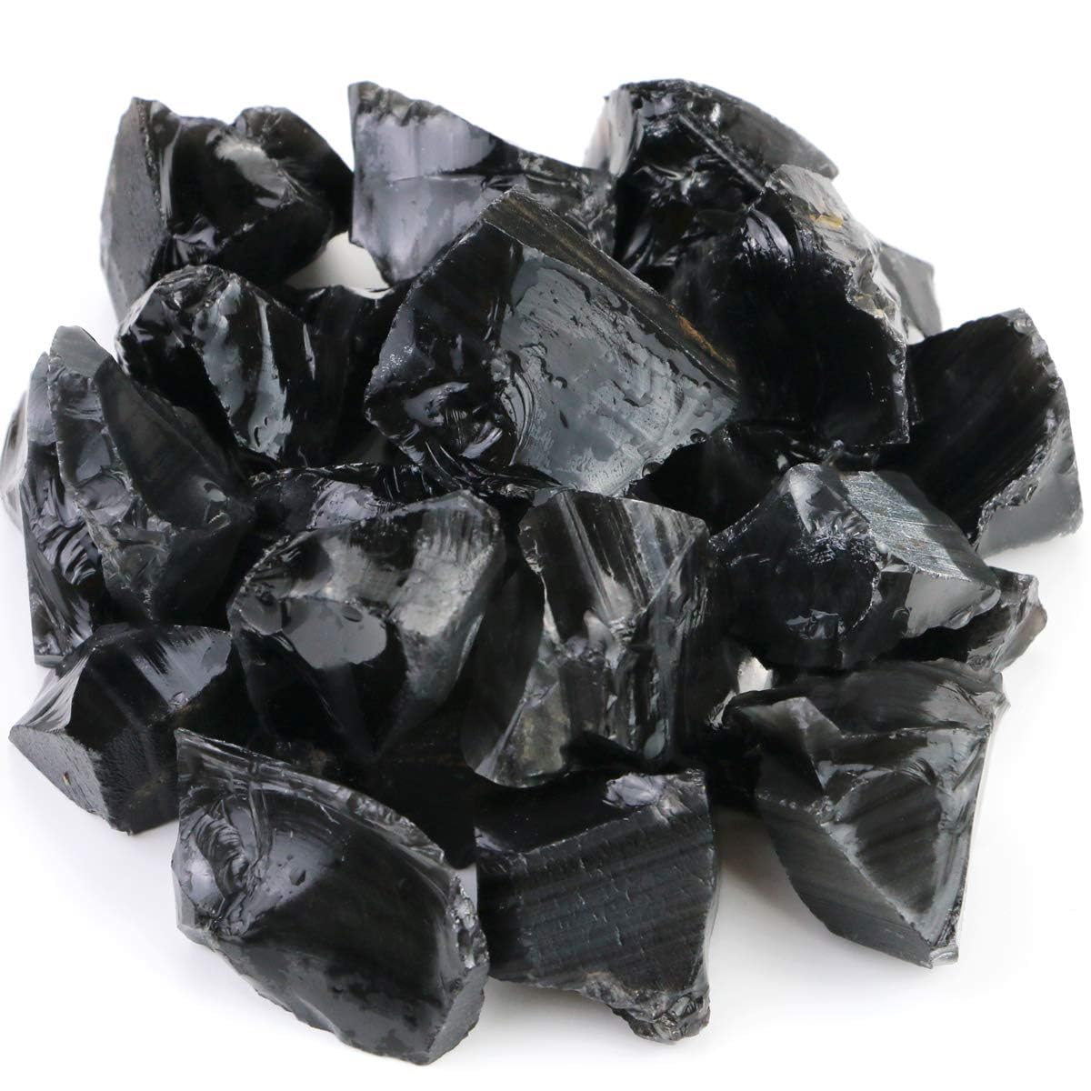 Fireboomoon obsidiana negra bruta en bandeja para selección