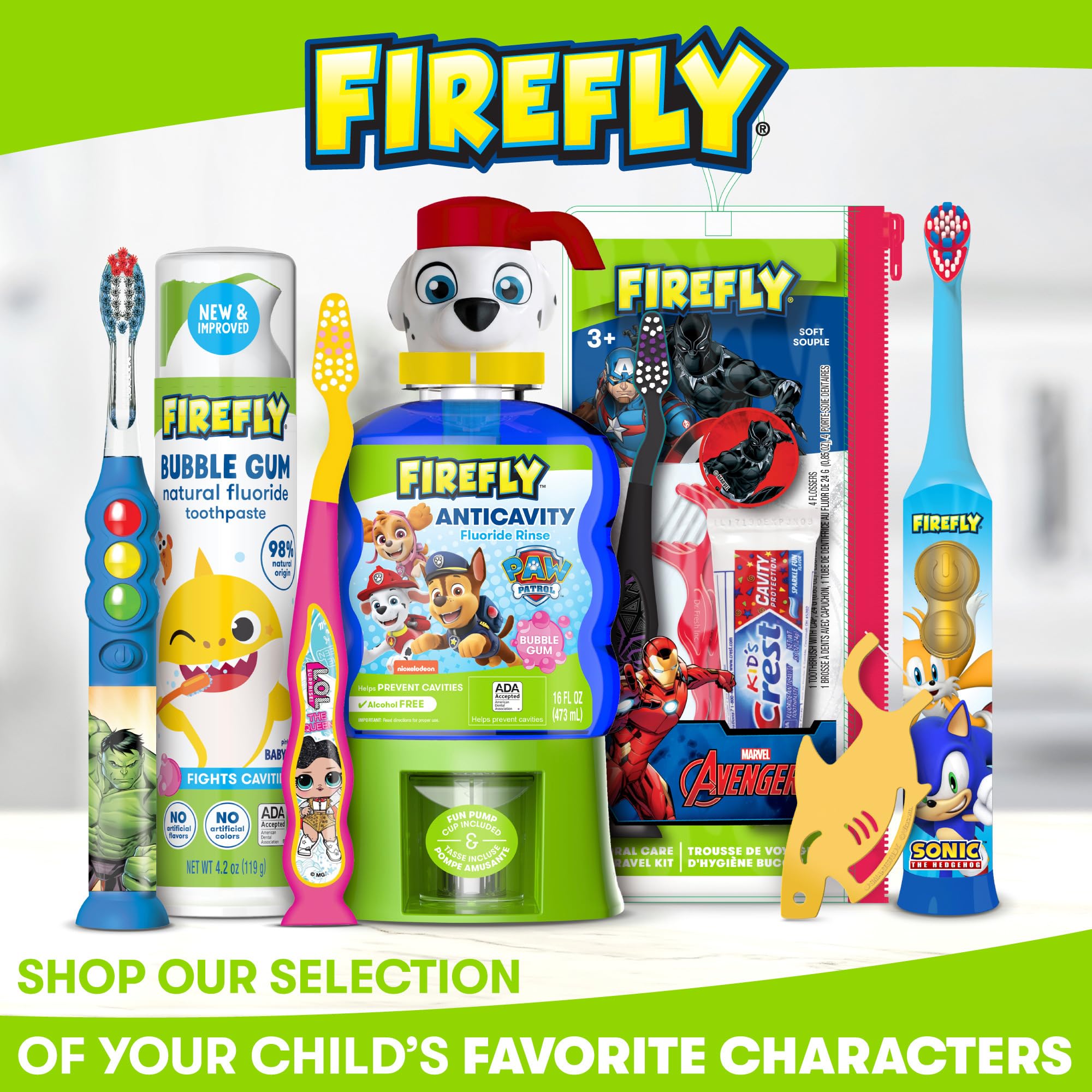 Firefly Avengers: conjunto de cepillos para niños, práctico para la rutina diaria