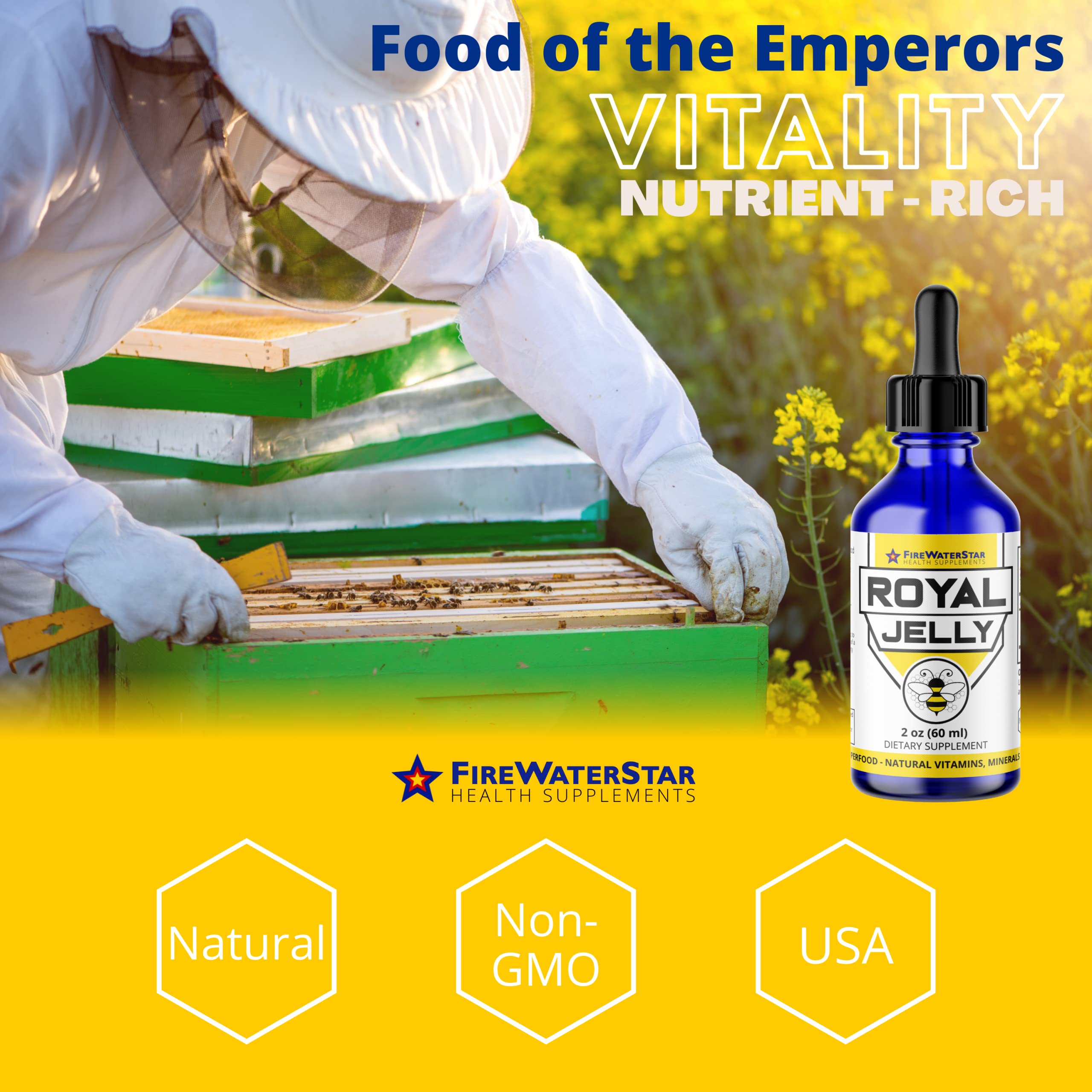 FIREWATERSTAR Royal Jelly: dosis diaria fácil con cuentagotas para comodidad.