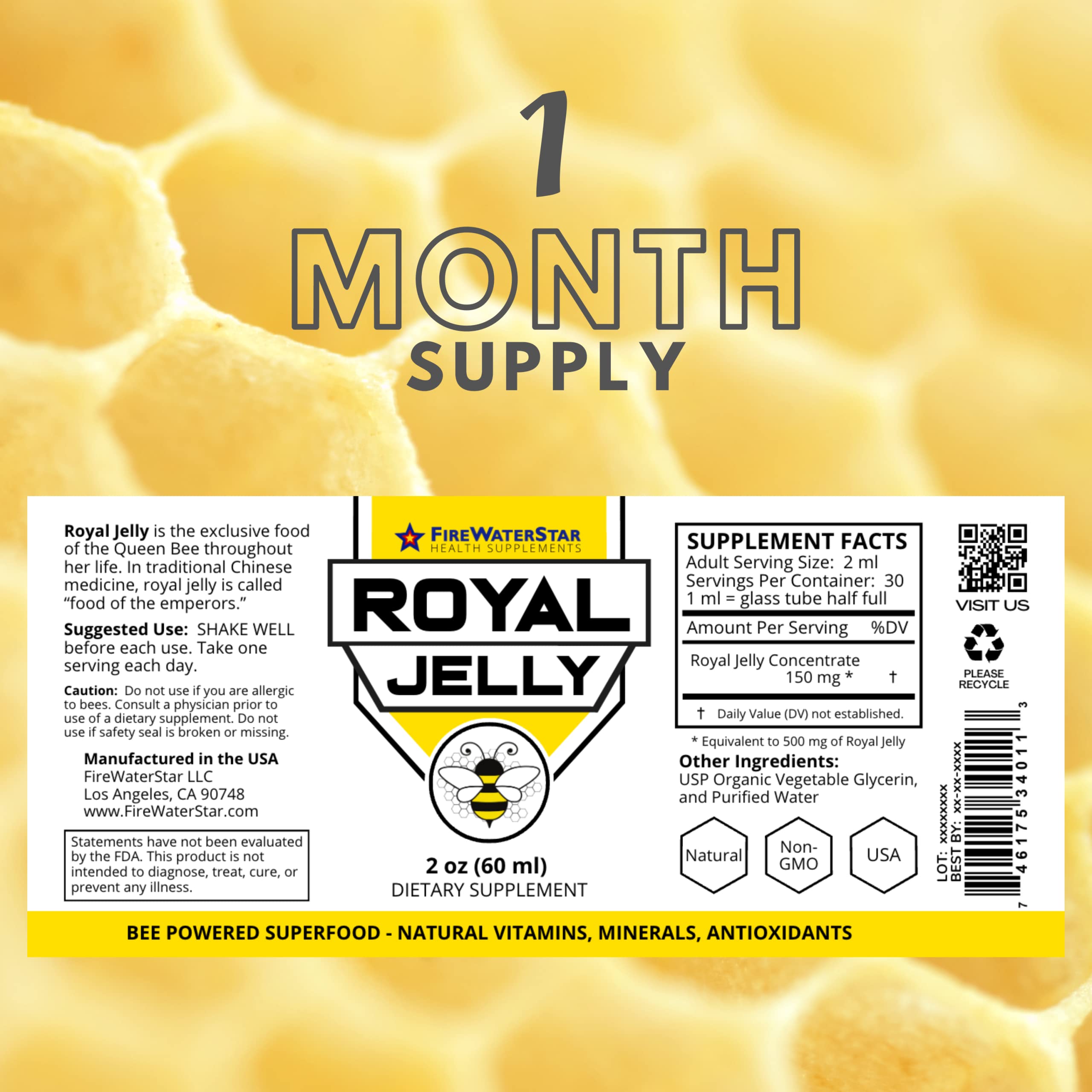 FIREWATERSTAR Royal Jelly: envase sin necesidad de refrigeración para viajes.