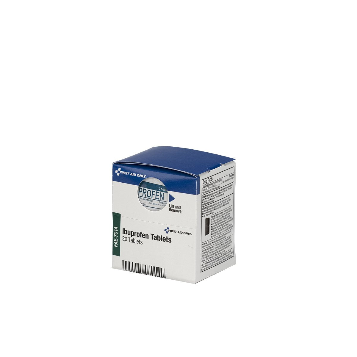 First Aid Only FAE-7014, paquetes sellados para dosis de dos tabletas.