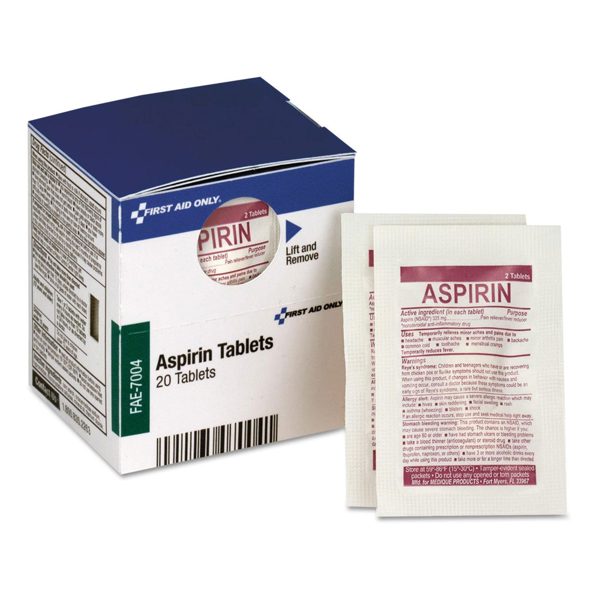 First Aid Only SmartCompliance Aspirin Refill, sobre individual, facilita dosis puntuales para molestias leves