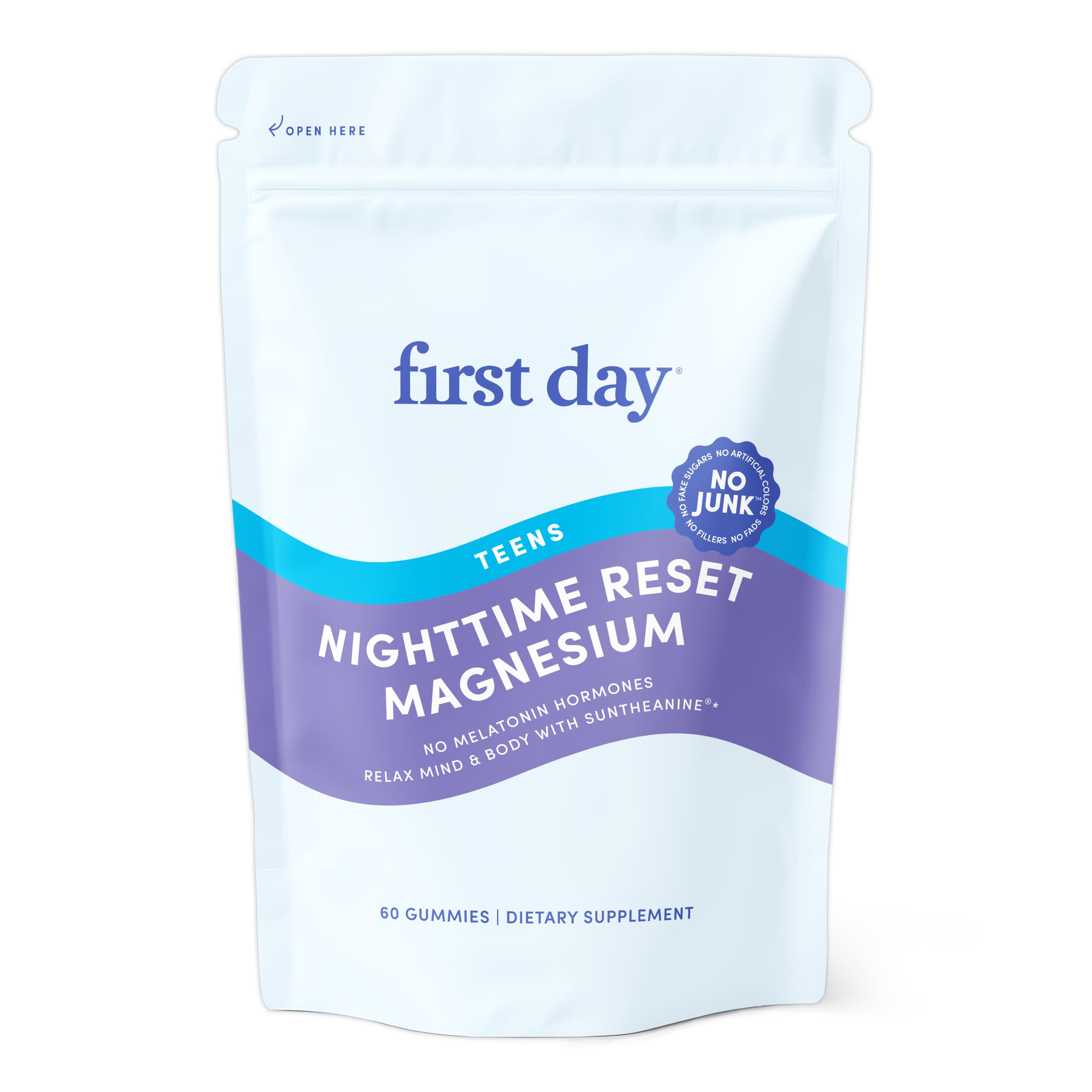 FIRST DAY gominolas para adolescentes, botella del producto, promueven descanso nocturno.