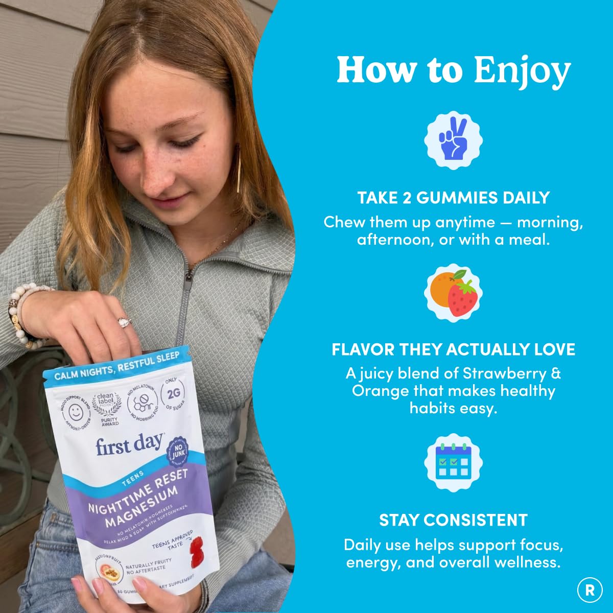 FIRST DAY gominolas para adolescentes, sabor agradable.
