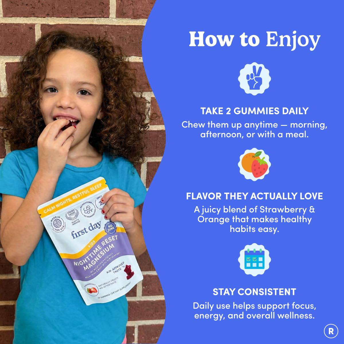 FIRST DAY gominolas naturales sabor fresa, opción segura para niños y fácil de consumir.