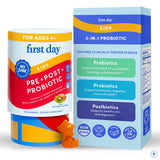 FIRST DAY Kids 3-en-1 gomitas probióticas en envase, apoyo digestivo diario