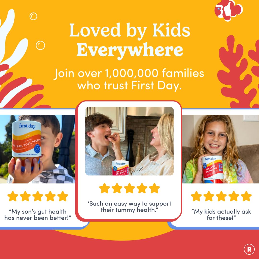 Uso diario de FIRST DAY Kids Probiotic Gummies para niños