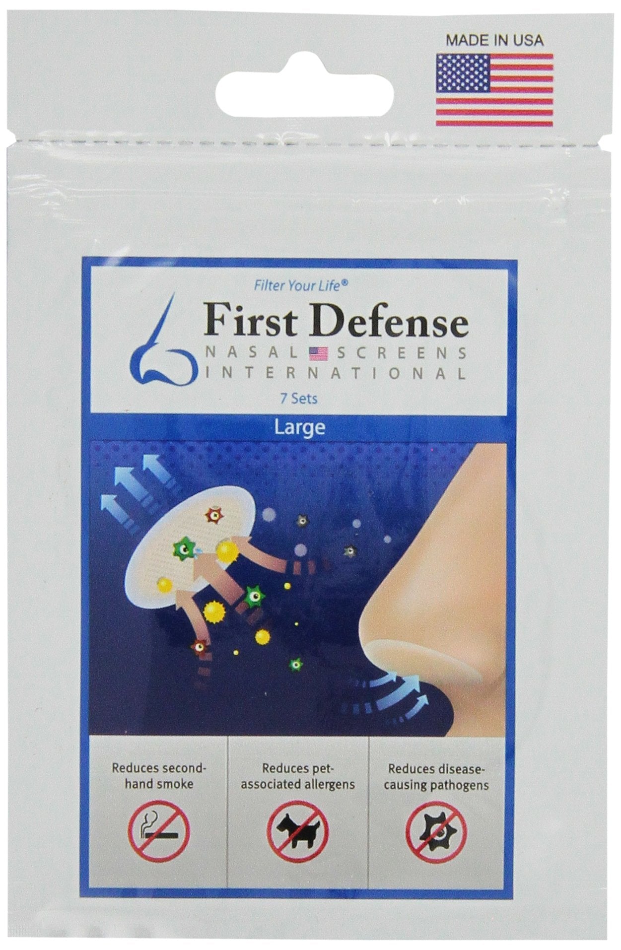First Defense Nasal Screens con diseño ligero, filtrando el aire para mayor comodidad.