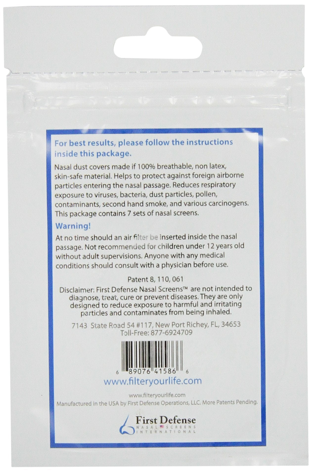 First Defense Nasal Screens filtran partículas para respirar con menos irritación.