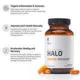 Halo de FIRST ENDURANCE, cápsulas en mano para apoyo diario de articulaciones
