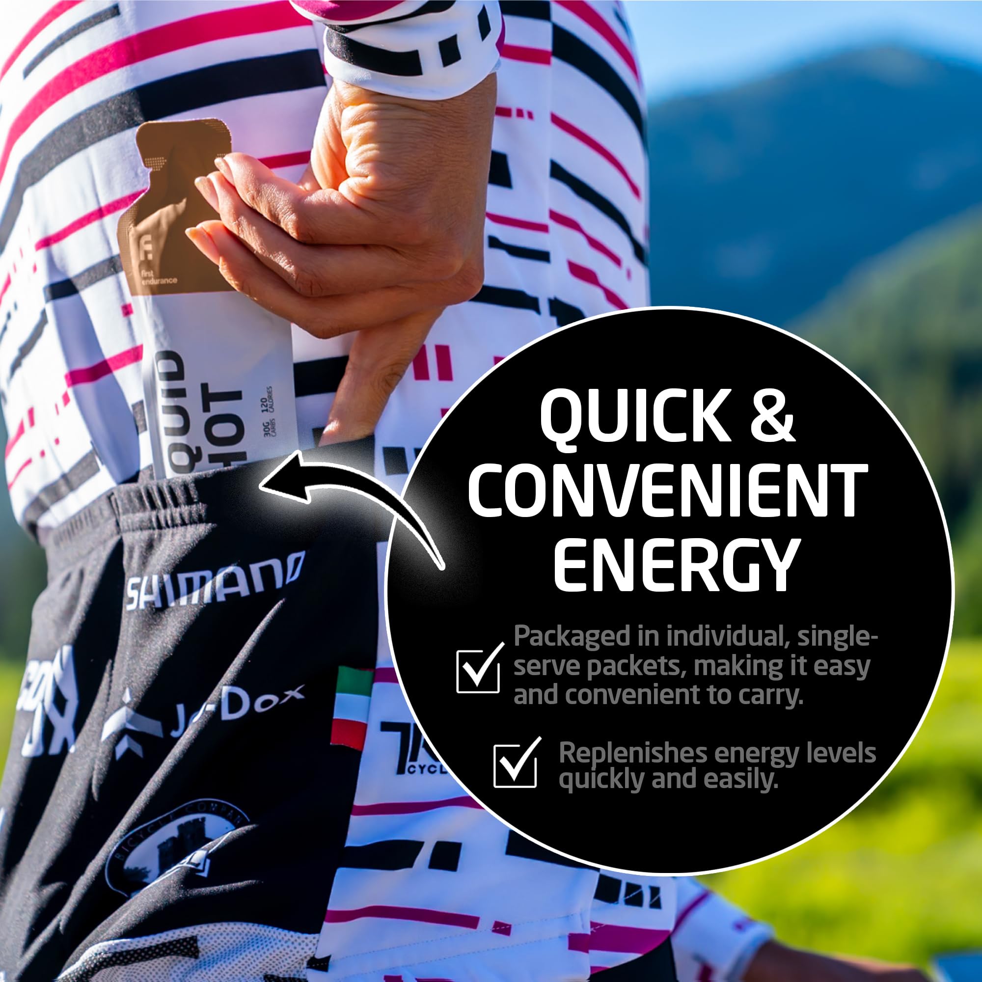 FIRST ENDURANCE Liquid Shot: conveniente para triatlón, energía instantánea entre segmentos.