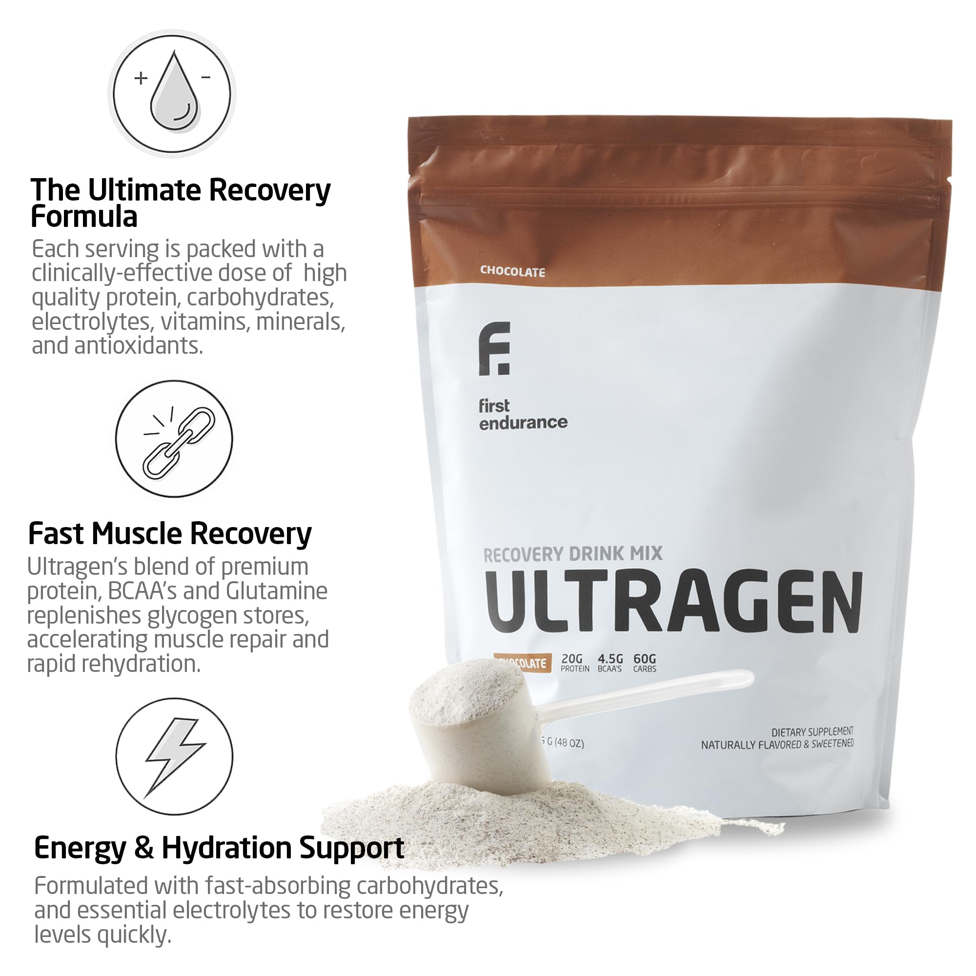Mezcla de Ultragen sabor chocolate para post-entrenamiento.