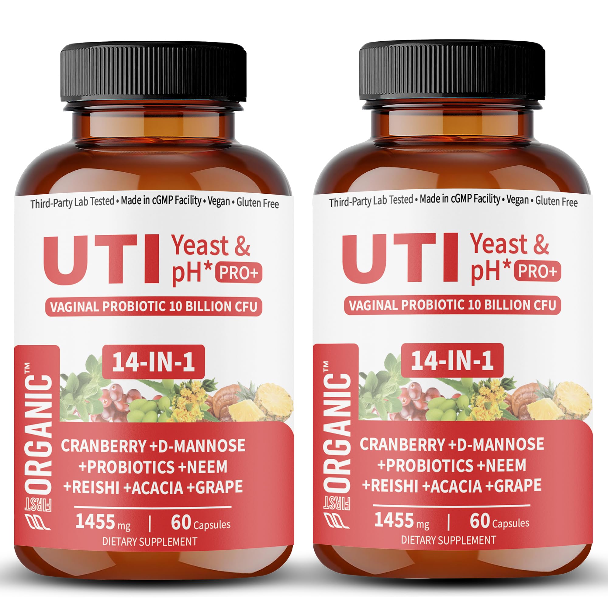 Envase FIRSTORGANIC UTI Yeast Pro+ para uso diario.