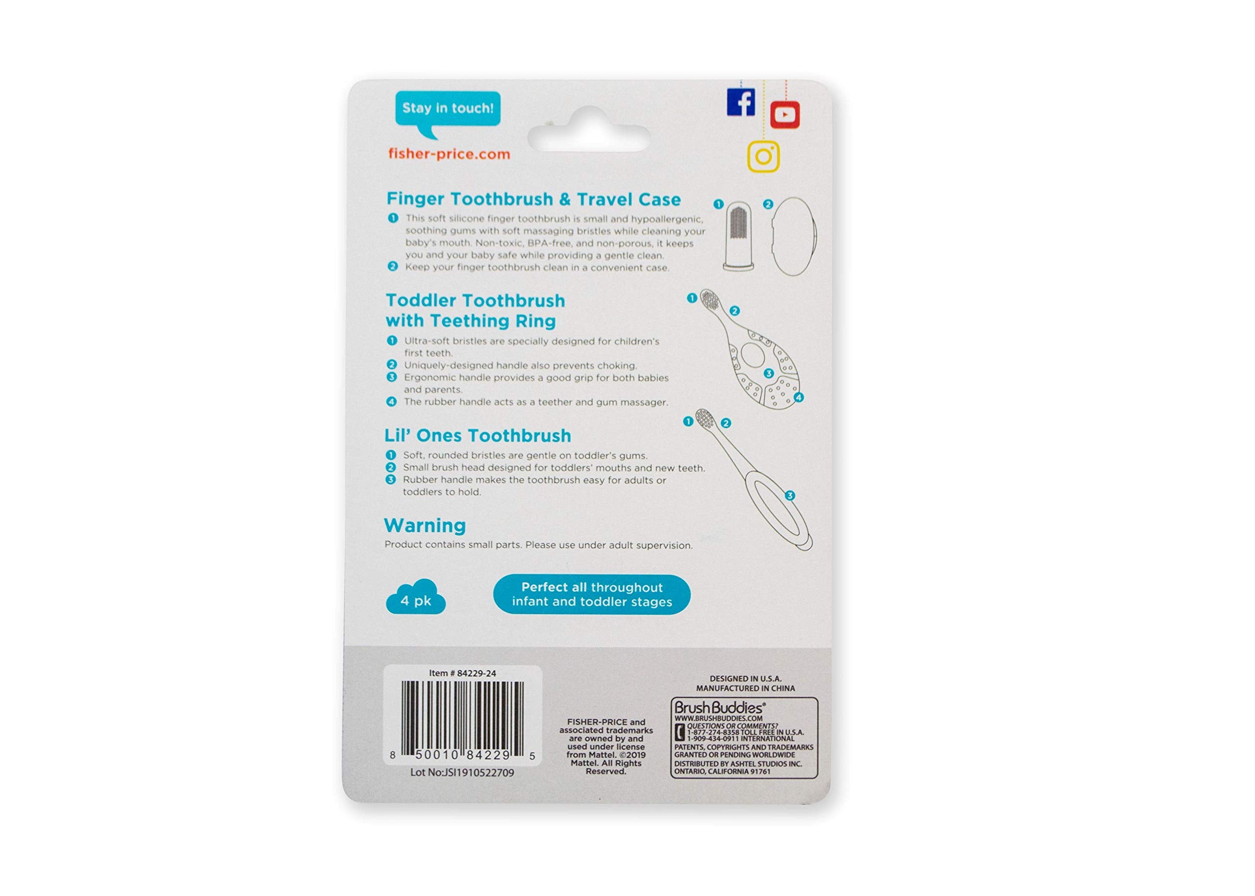 Estuche de viaje para cepillo de dedo Fisher-Price, manteniendo la higiene.