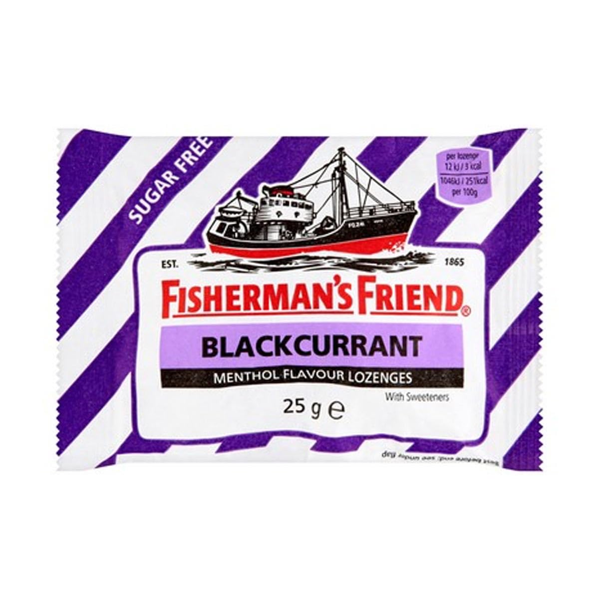 Fisherman's Friend caramelo de grosella negra con mentol, práctico para llevar y usar durante el día.