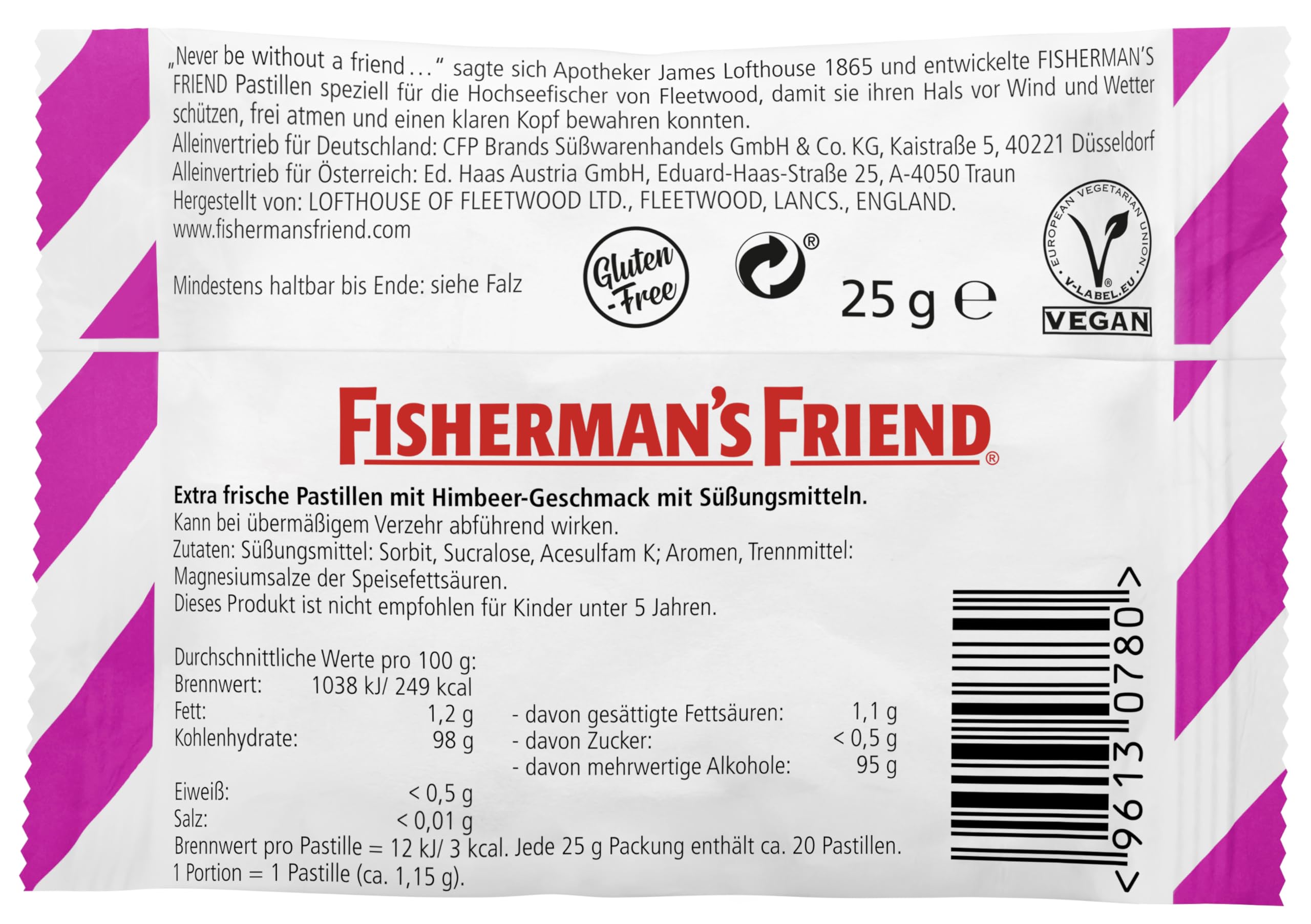 Fisherman's Friend Frambuesa sin azúcar, pastillas frambuesa listas para llevar.