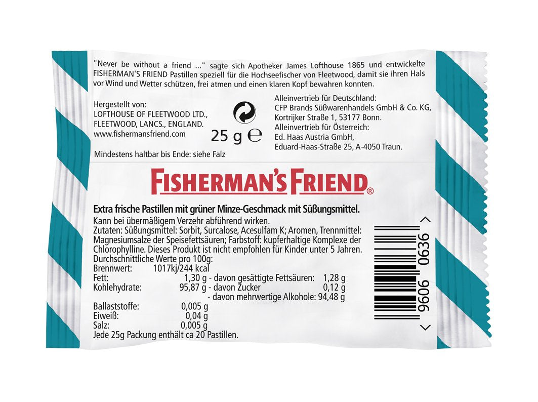 Pastillas Fisherman's Friend Menta dentro del bolso, refresco durante el día.