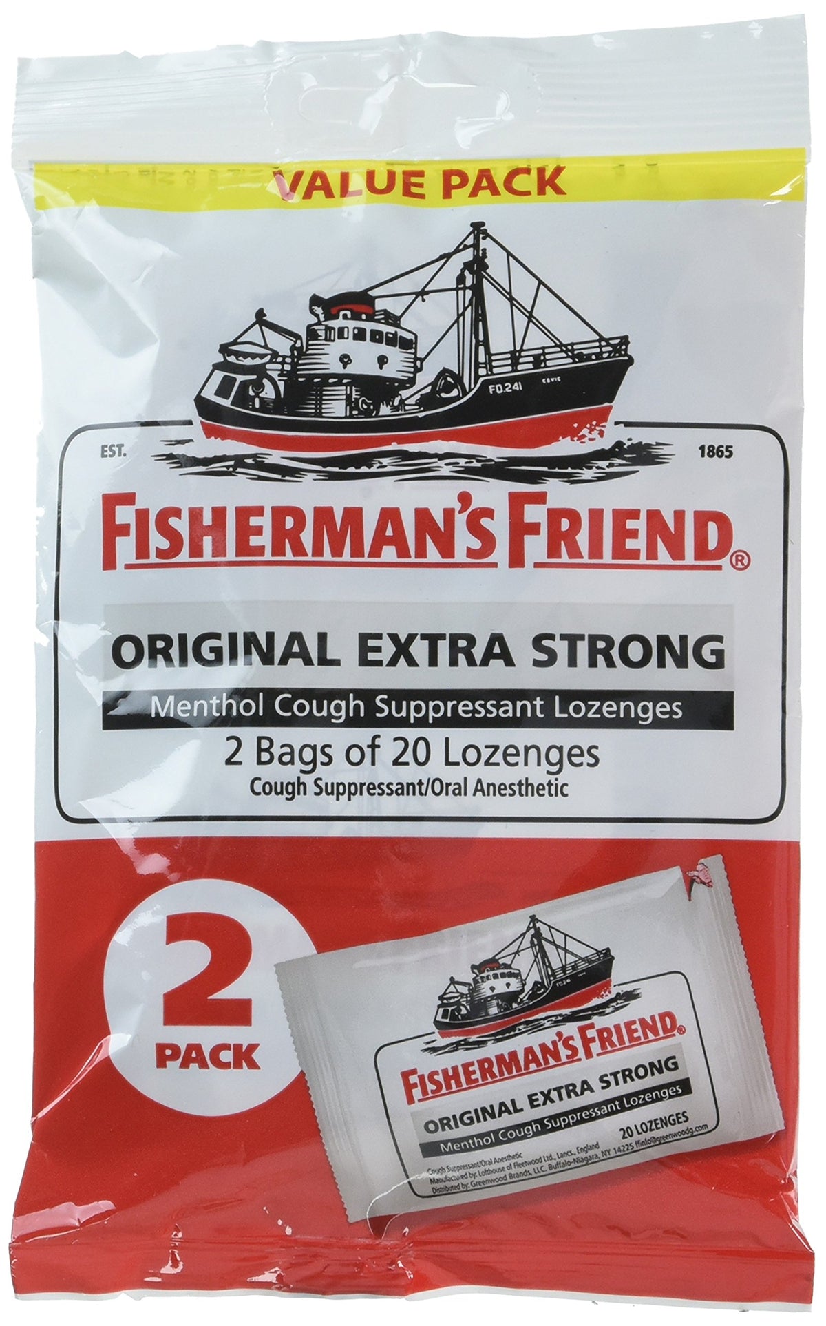 Fisherman's Friend Original Extra Strong en envase de 20 pastillas para aliviar irritación de garganta.