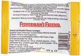 Pastillas Fisherman's Friend anis-mentol dentro de la caja, listas para viajes diarios.