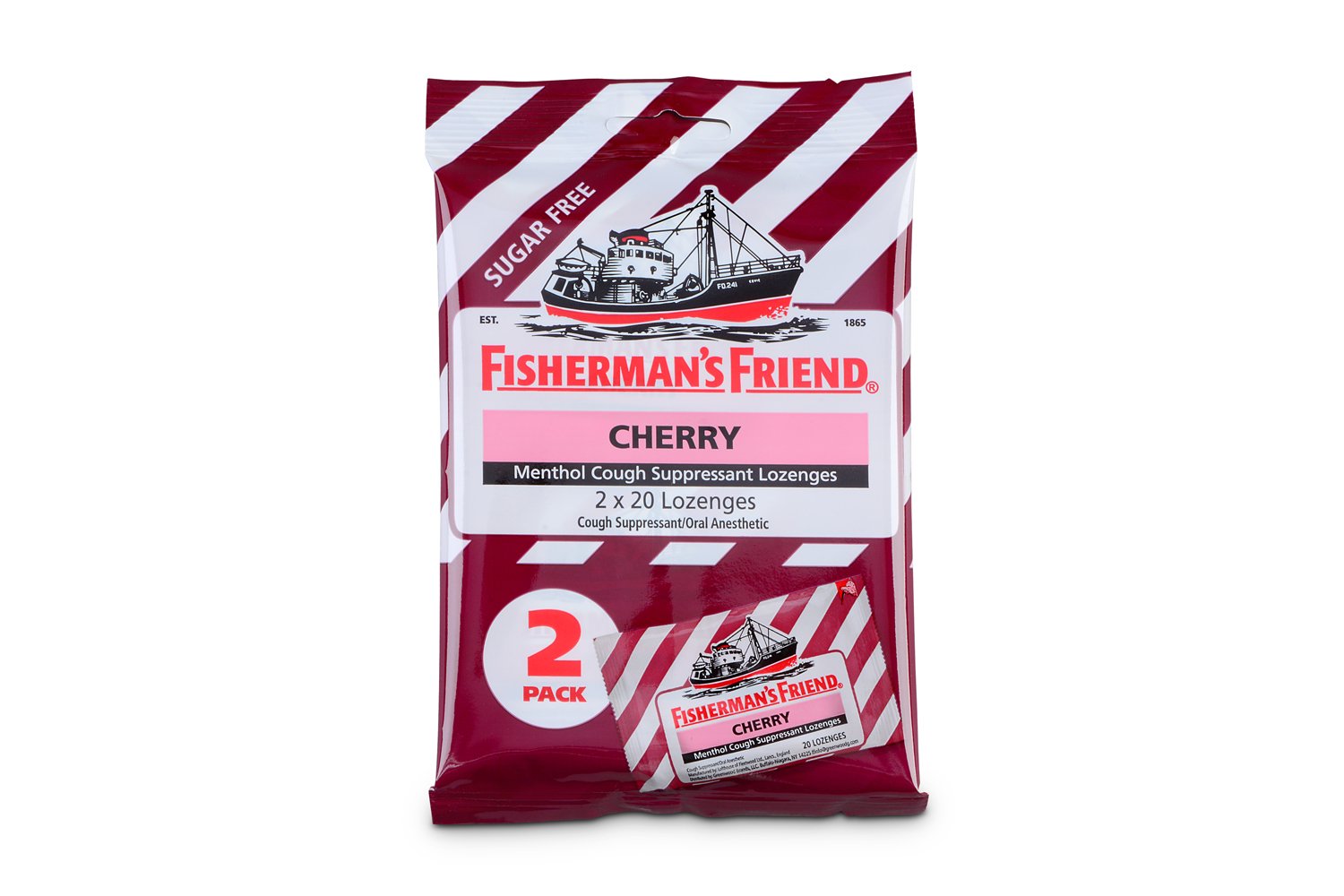 Pastillas Fisherman's Friend sin azúcar sabor cereza mentol para alivio de la tos