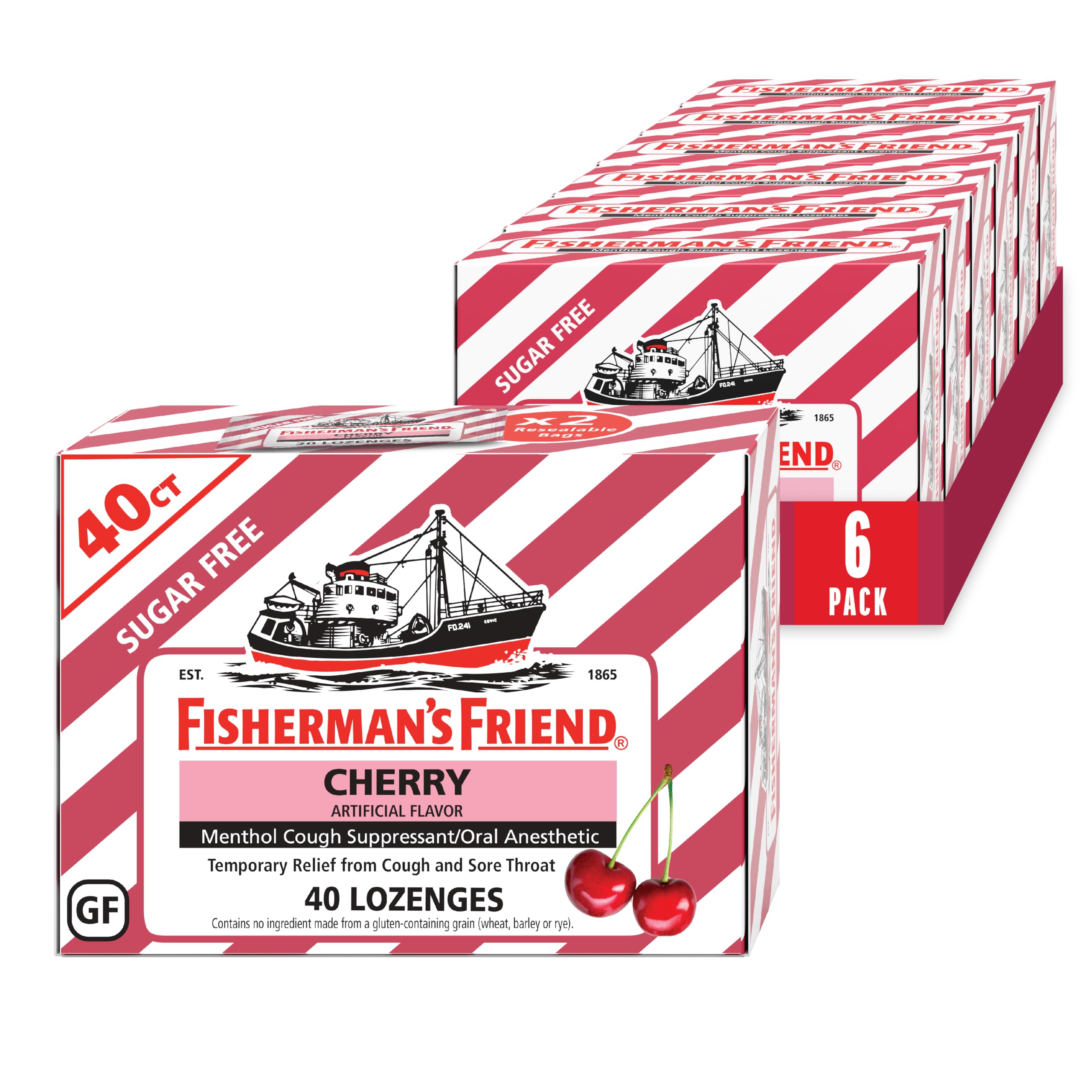 Fisherman's Friend Sugar-Free Cherry, pack 6x40, alivio refrescante para la garganta.