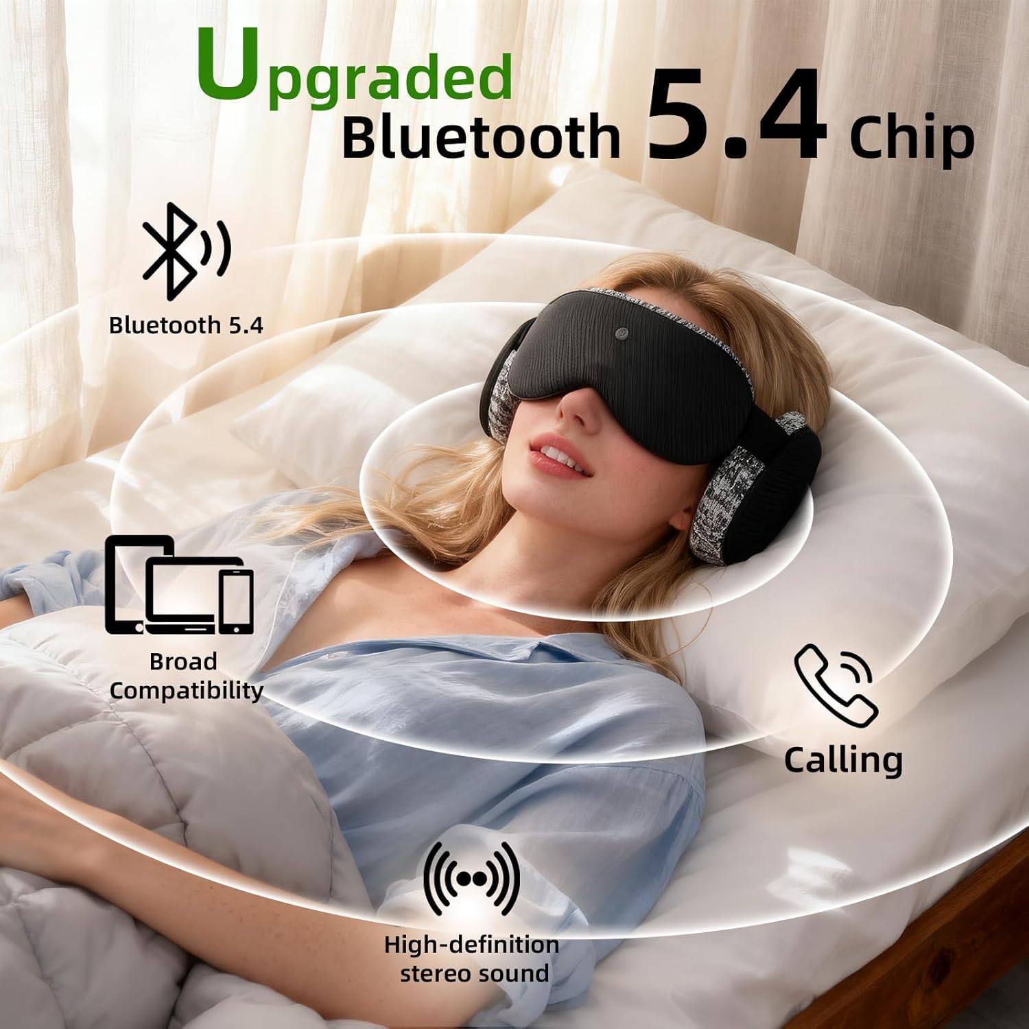 Fismool máscara sueño 3D lado: comodidad para dormir de lado con auriculares alineados.