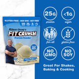 Envase práctico de Fit Crunch Tri-Blend, libre de gluten y soja para dietas específicas.