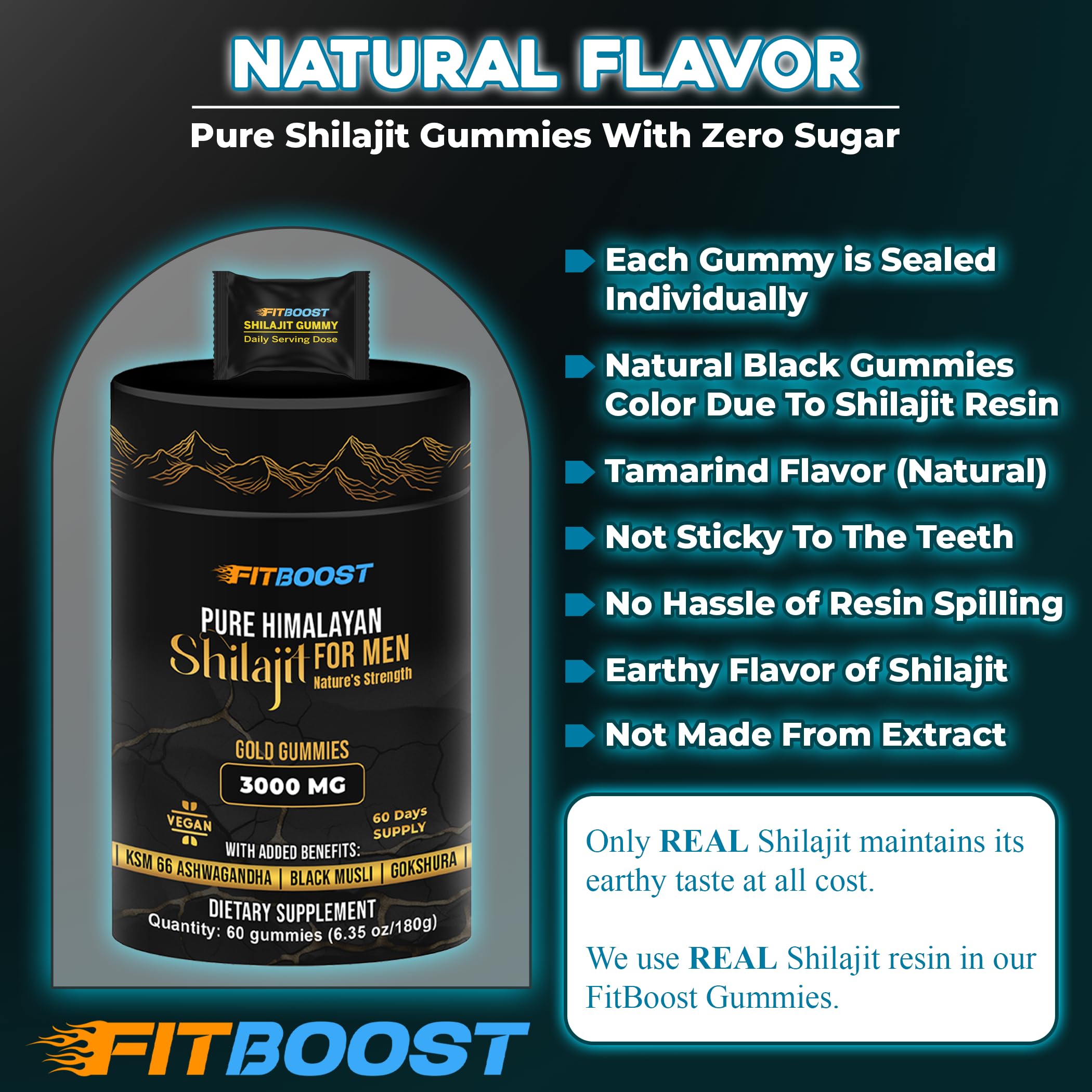 FITBOOST gomitas Shilajit, certificaciones GMP, Halal y Vegano.