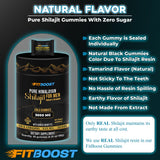 FITBOOST gomitas Shilajit, certificaciones GMP, Halal y Vegano.