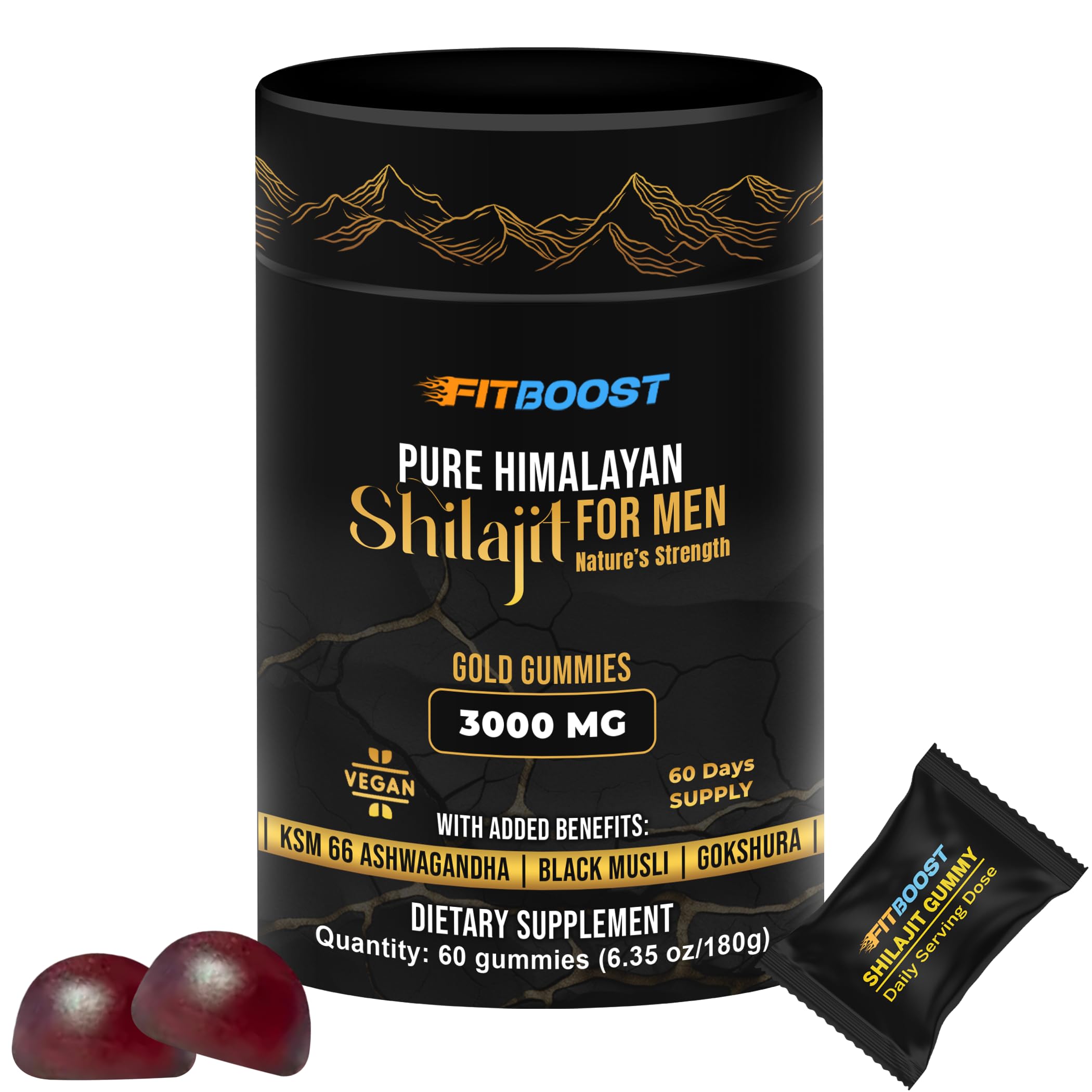 FITBOOST gomitas Shilajit, empaque individual para viaje, fácil de llevar.