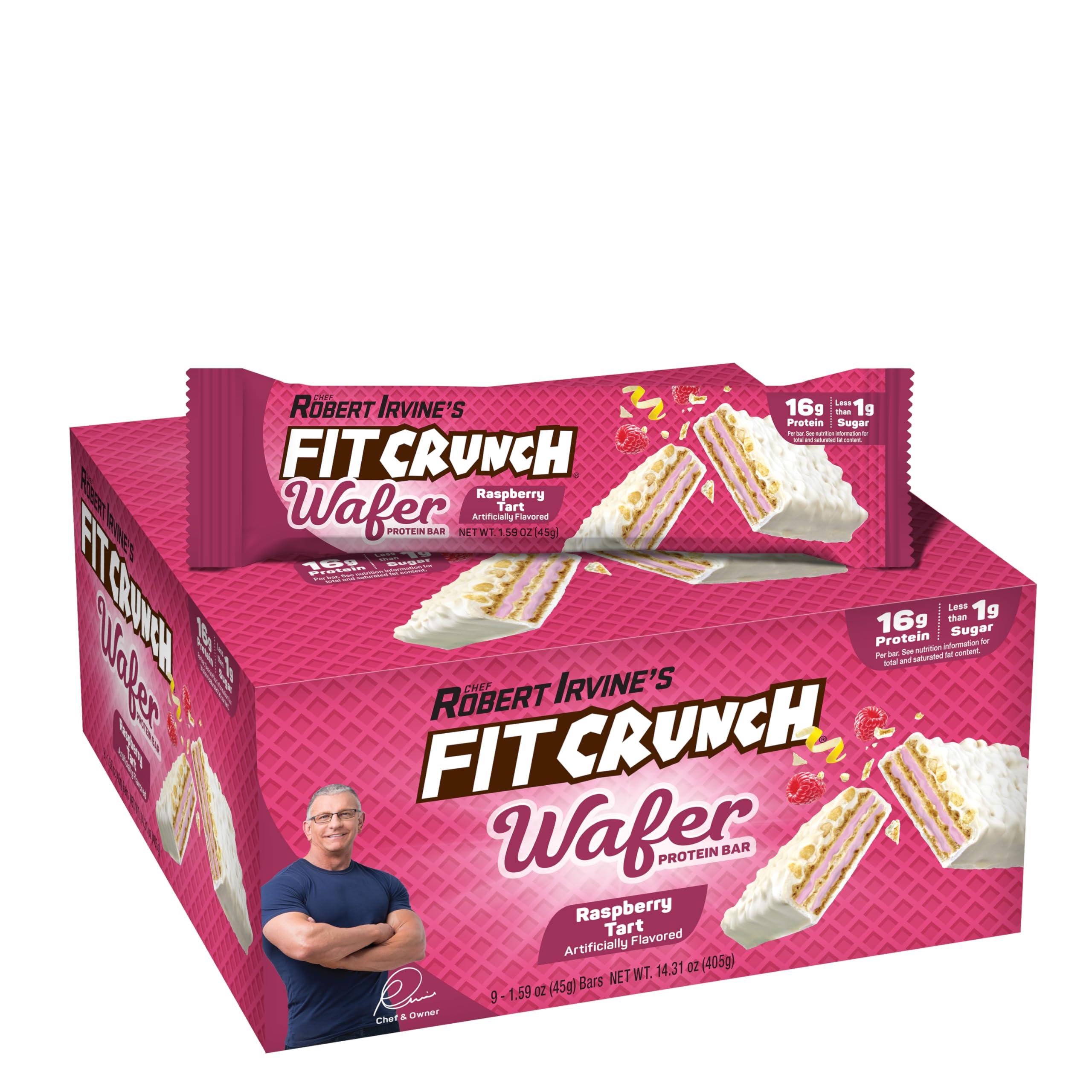 FITCRUNCH barra oblea frambuesa con cobertura blanca, snack delicioso para recargar energías.