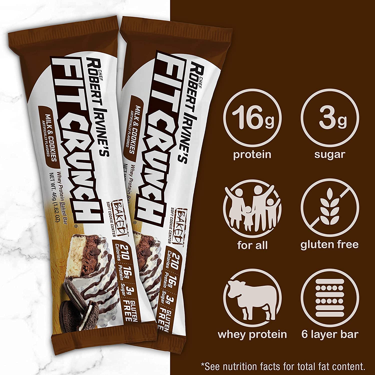 Barra Fit Crunch con 16 g de proteína para energía sostenida.