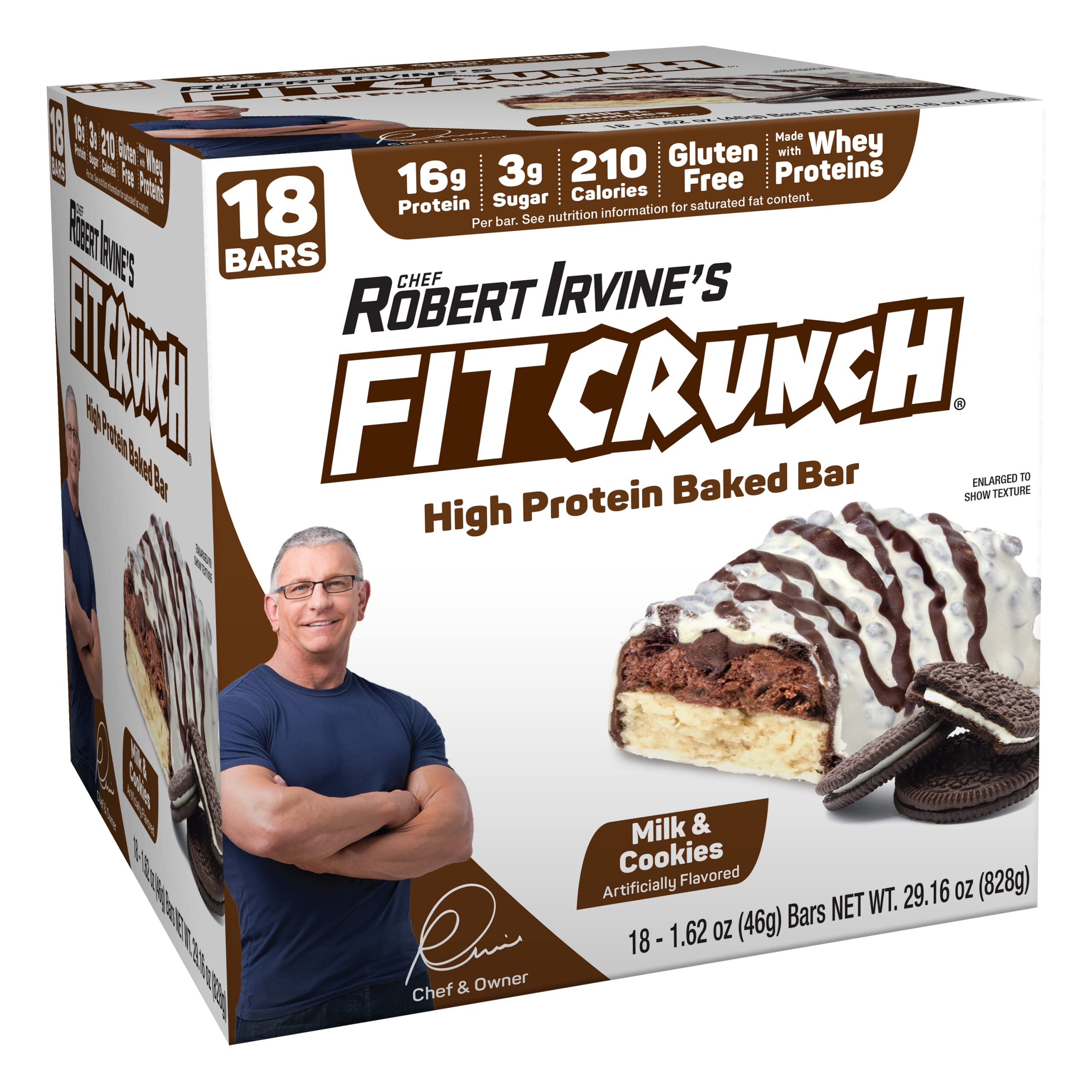 Barra de proteína Fit Crunch sabor leche y galletas, para merienda rápida.